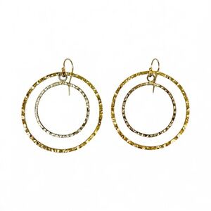 Taolei Hammered Gold Double Ring Hammered Hoop Earrings